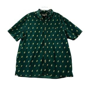Duluth Trading Men's XL Green Avocado Print Collared Shirt Button Cotton
